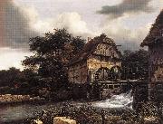 Jacob van Ruisdael Two Water Mills an Open Sluice painting